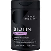 Sports Research® Biotin 10,000mcg with Organic Coconut Oil - Biotin (Vitamin B7) for Healthy Skin and Hair Support* - for Women and Men - Vegan, Non-GMO, Gluten & Soy-Free - 120 Veggie Softgels