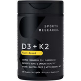 Sports Research® Vitamin D3 + K2 with Coconut MCT Oil | Vegan D3 5000 IU with K2 100 mcg for Bone & Immune Health | Vegan Certified, Soy & Gluten Free - 120 Softgels