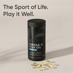 Sports Research Triple Strength Omega 3 Fish Oil - Burpless Fish Oil Supplement w/EPA & DHA Fatty Acids from Single-Source Wild Alaskan Pollock - 1250 mg, 180 ct