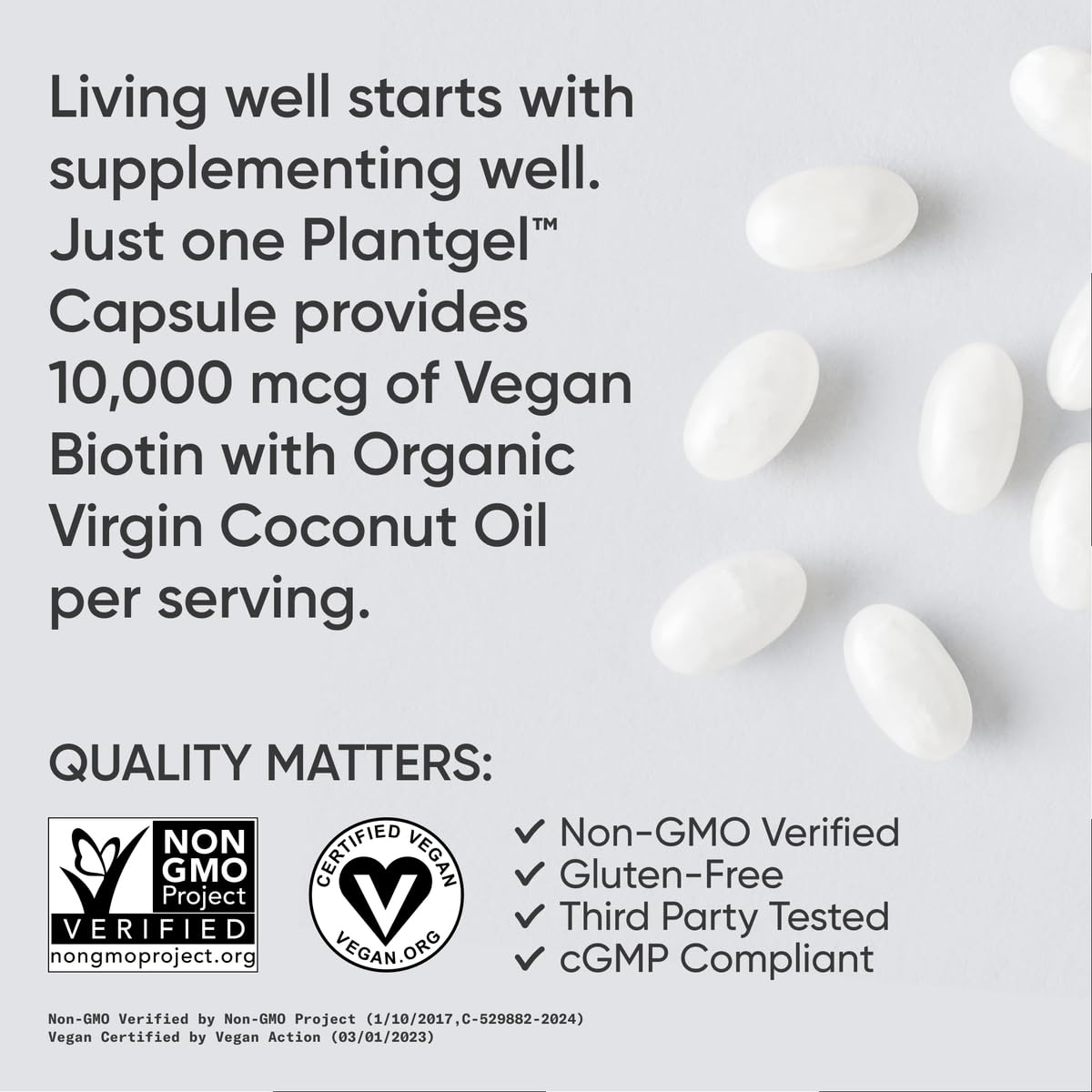Sports Research® Biotin 10,000mcg with Organic Coconut Oil - Biotin (Vitamin B7) for Healthy Skin and Hair Support* - for Women and Men - Vegan, Non-GMO, Gluten & Soy-Free - 120 Veggie Softgels