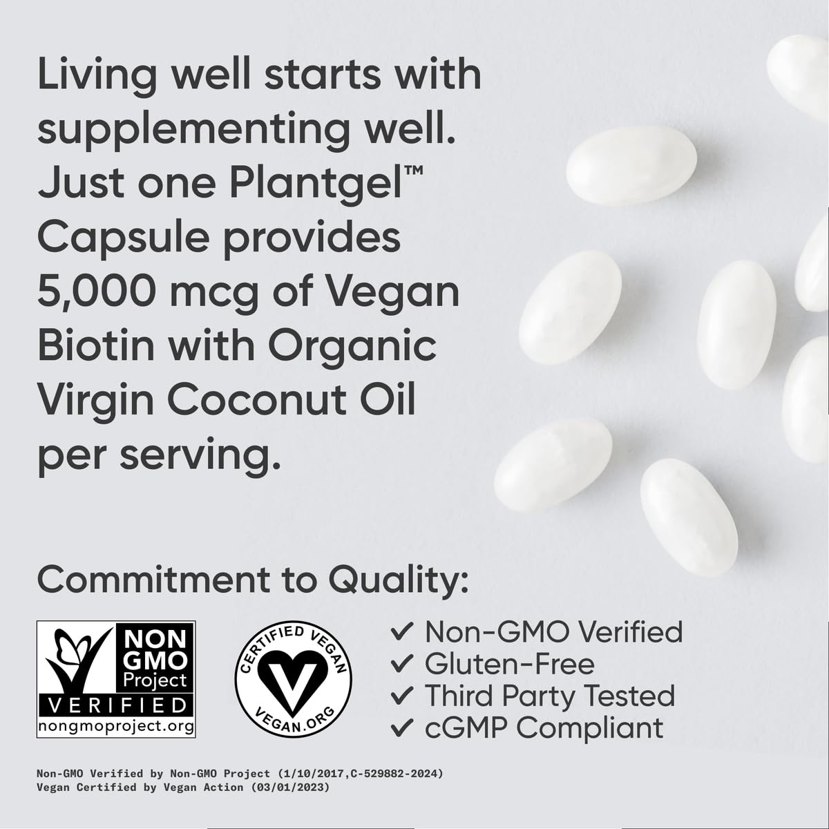 Sports Research Extra Strength Vegan Biotin (Vitamin B) Supplement with Organic Coconut Oil - Supports Keratin for Healthier Hair & Skin - Great for Women & Men - 5,000mcg, 120 Veggie Softgel Capsules