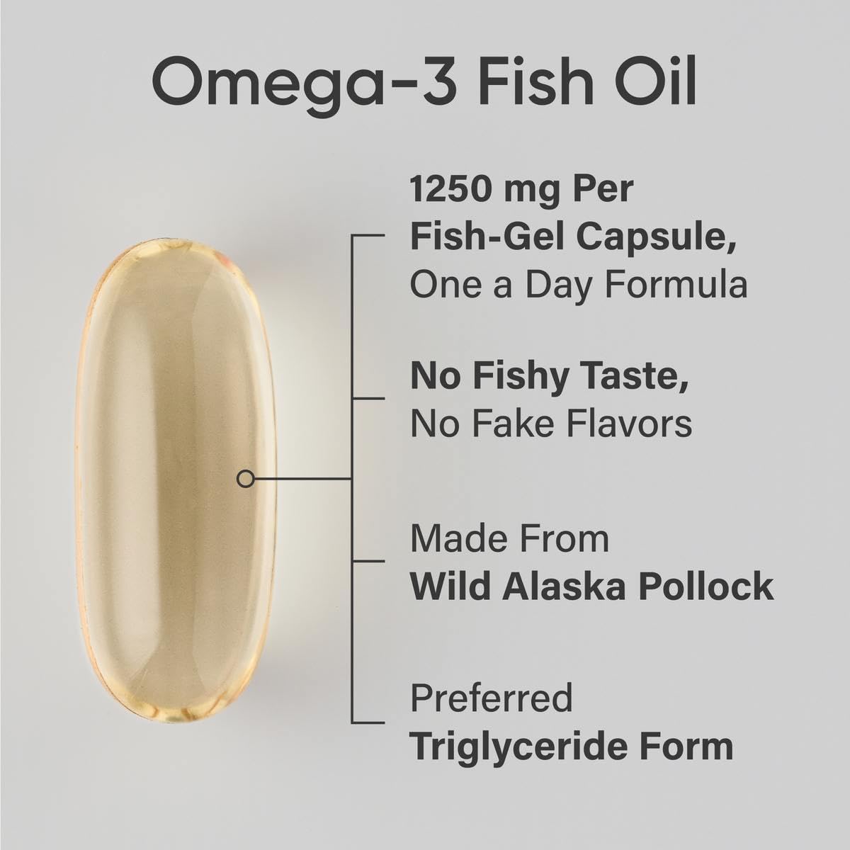 Sports Research Triple Strength Omega 3 Fish Oil Supplement - EPA & DHA Fatty Acids from Wild Alaskan Pollock - Heart, Brain & Immune Support for Adults, Men & Women - 1250 mg Capsules (30 ct)