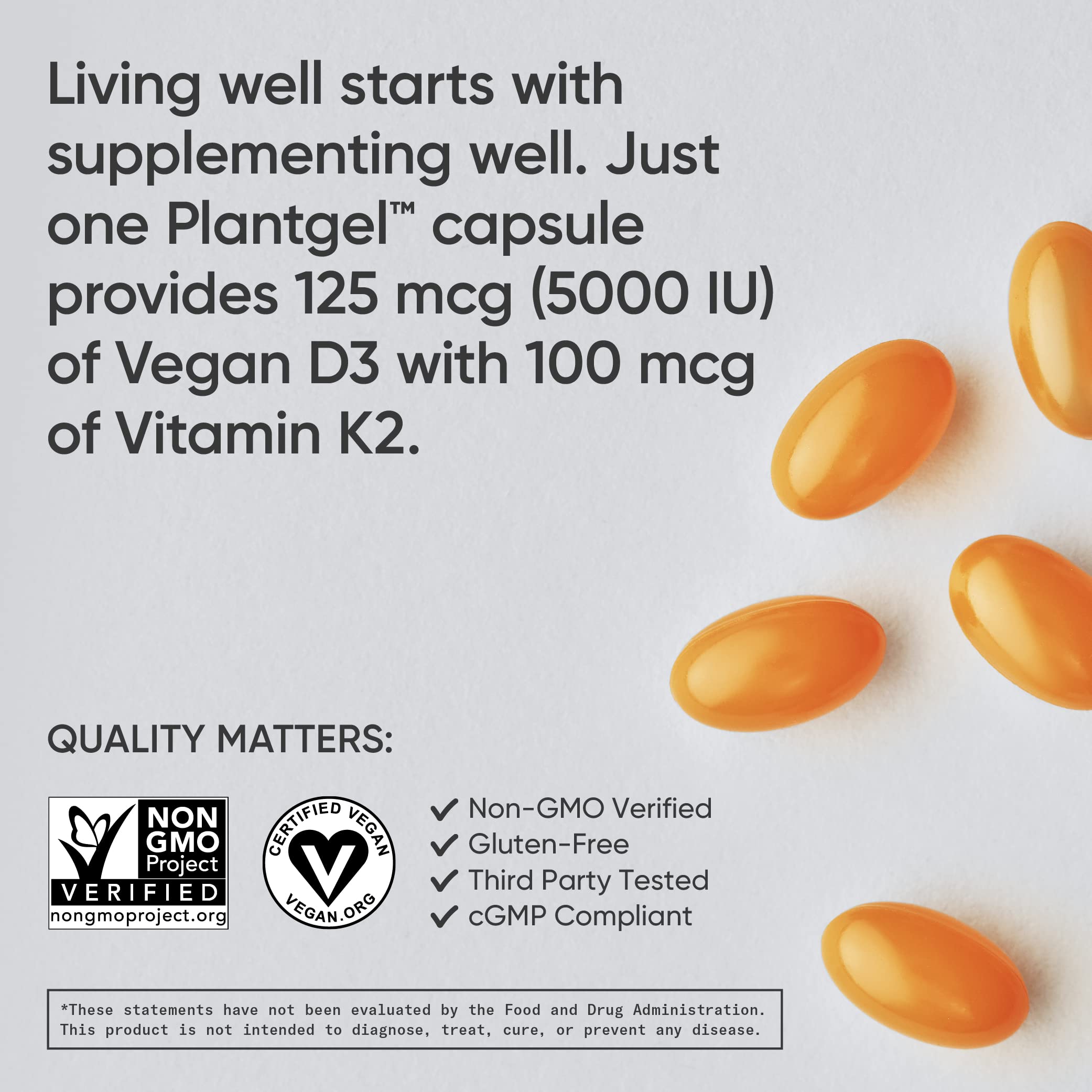 Sports Research® Vitamin D3 + K2 with Coconut MCT Oil | Vegan D3 5000 IU with K2 100 mcg for Bone & Immune Health | Vegan Certified, Soy & Gluten Free - 120 Softgels