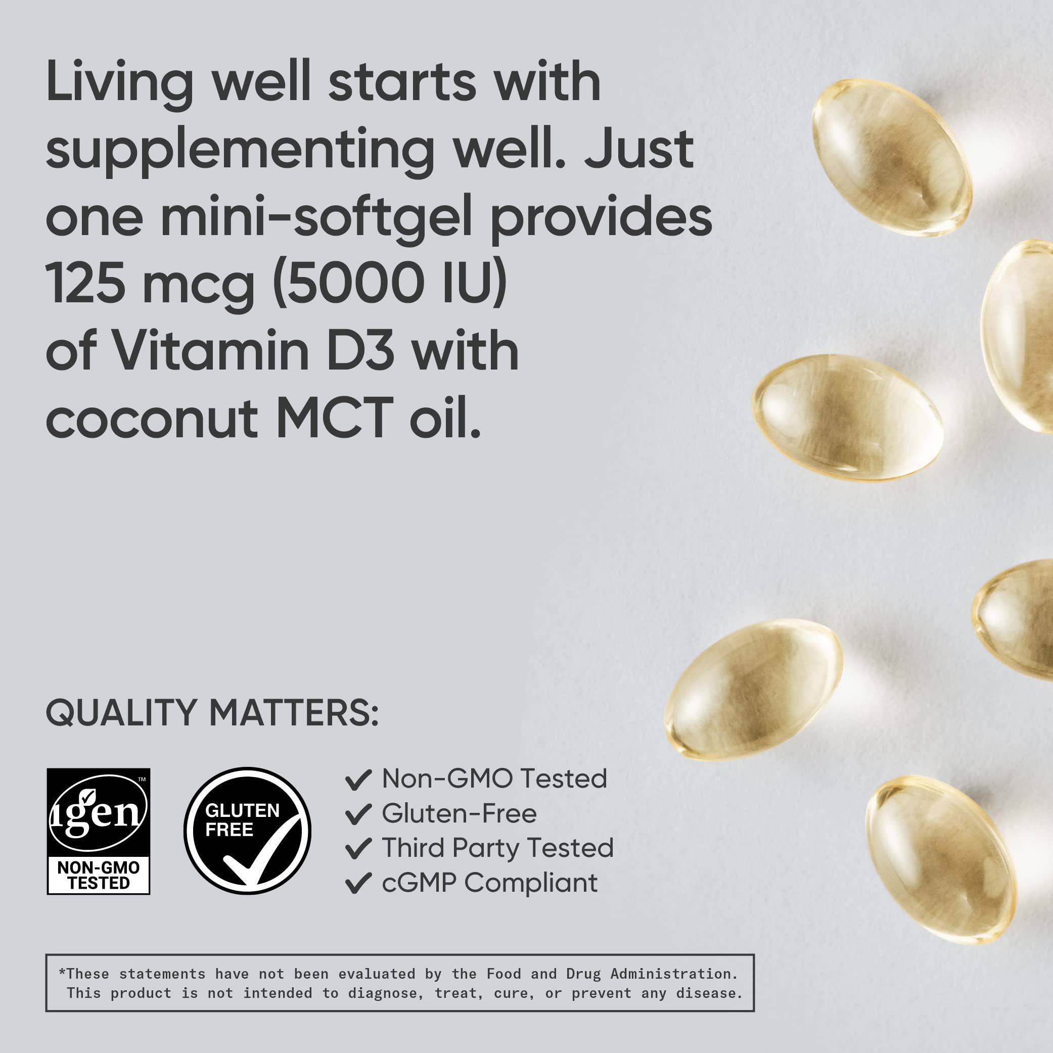 Sports Research Vitamin D3 5000iu (125mcg) with Coconut Oil ~ High Potency Vitamin D for Immune & Bone Support ~ Non-GMO Verified, Gluten & Soy Free (360 Mini-Liquid Softgels)