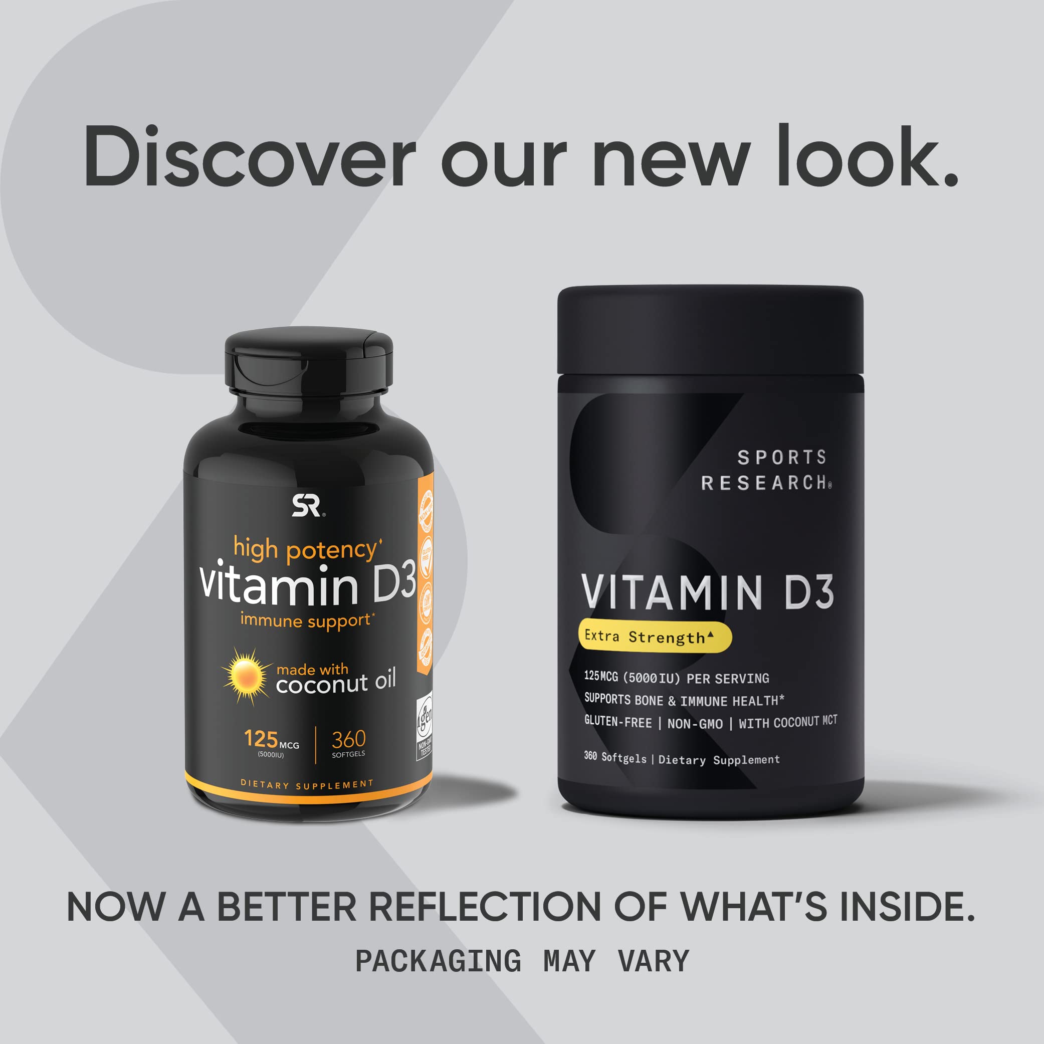 Sports Research Vitamin D3 5000iu (125mcg) with Coconut Oil ~ High Potency Vitamin D for Immune & Bone Support ~ Non-GMO Verified, Gluten & Soy Free (360 Mini-Liquid Softgels)